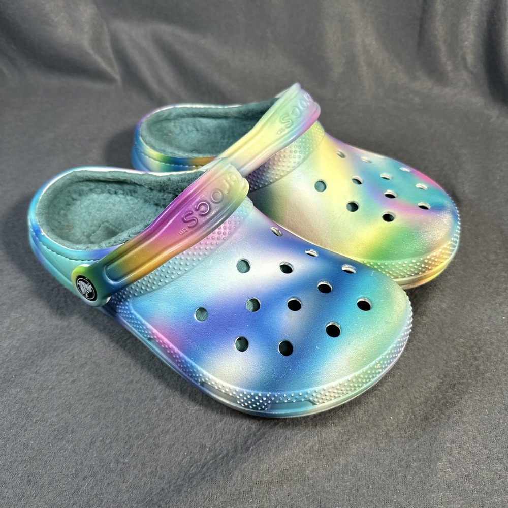 Crocs Classic Lined Clog M4 W6 Rainbow Ombre Fuzzy Cozy Slip On Shoes Multicolor - Picture 4 of 16